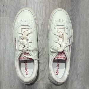 Size 10 Reebok White Sneakers Classic Low-Top Design with Red Soles